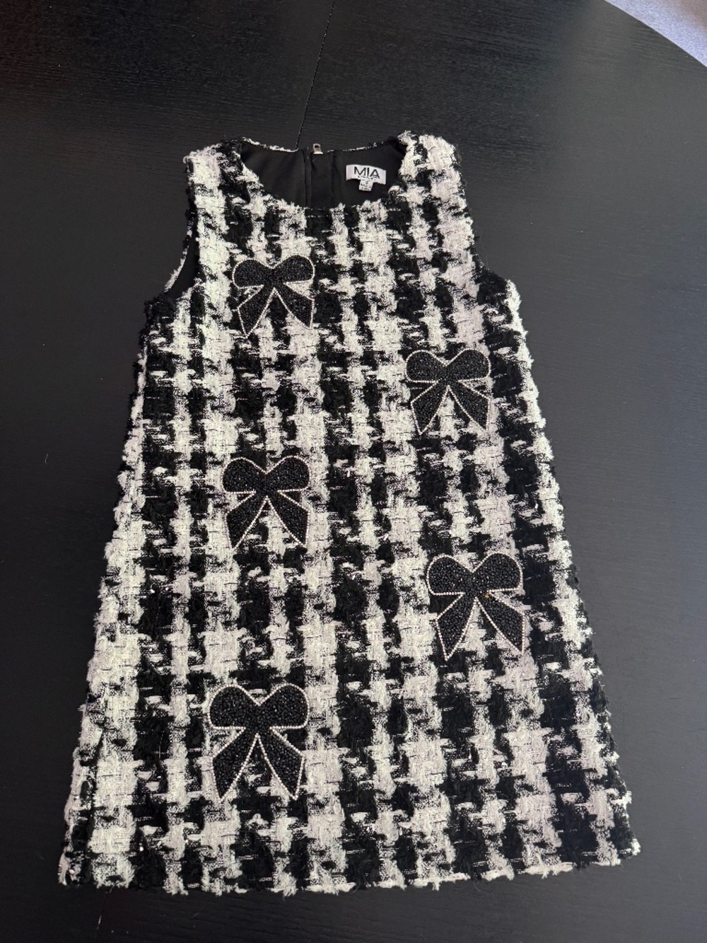 MIA New York Girls Black and White Tweed Bow Dress Size Small